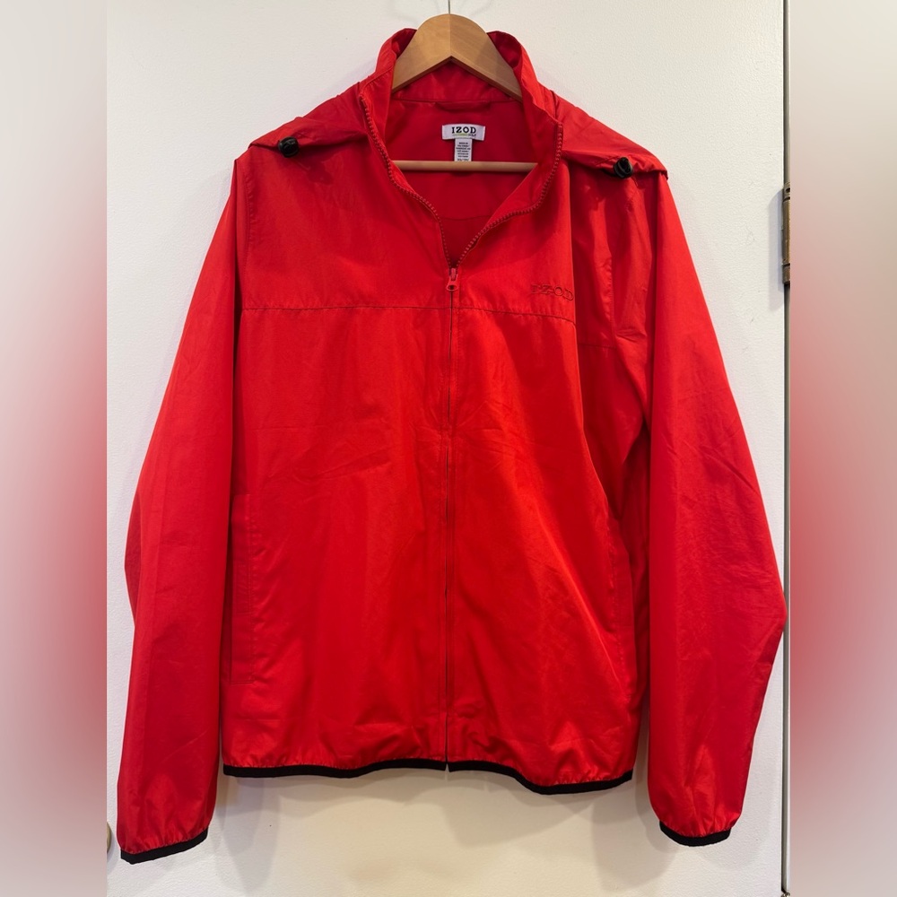 IZOD Golf Windbreaker with Roll-Up Hood, Red, X-Small